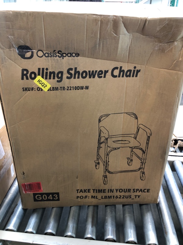 Photo 2 of OasisSpace Rolling Shower Chair 400 lb, Rolling Commode Transport Chair with Wheels and Padded Seat for Handicap, Elderly, Injured and Disabled