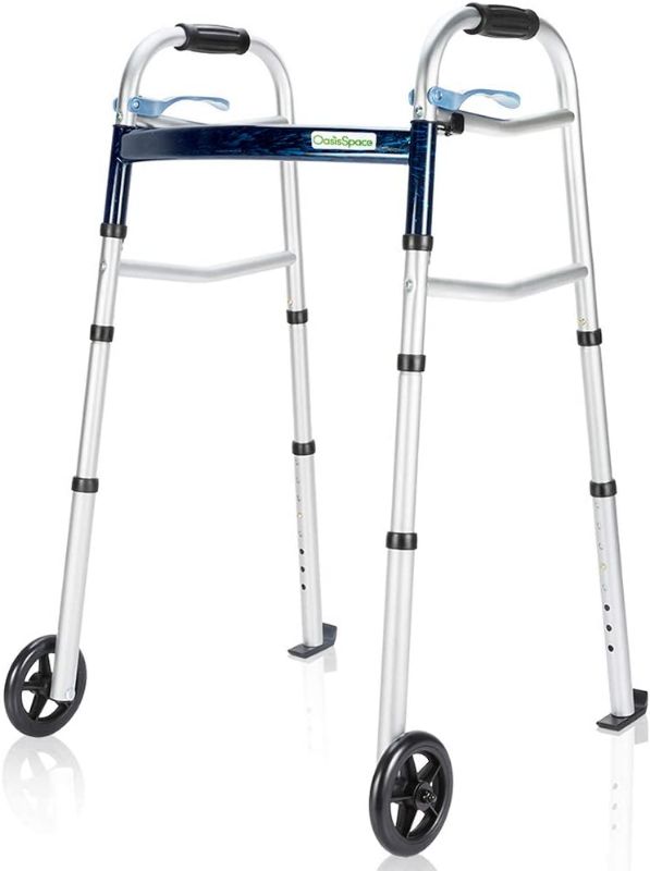 Photo 1 of OasisSpace Compact Folding Walker, with Trigger Release and 5 Inches Wheels for The Seniors [Accessories Included] Narrow Lightweight Supports up to 350 lb