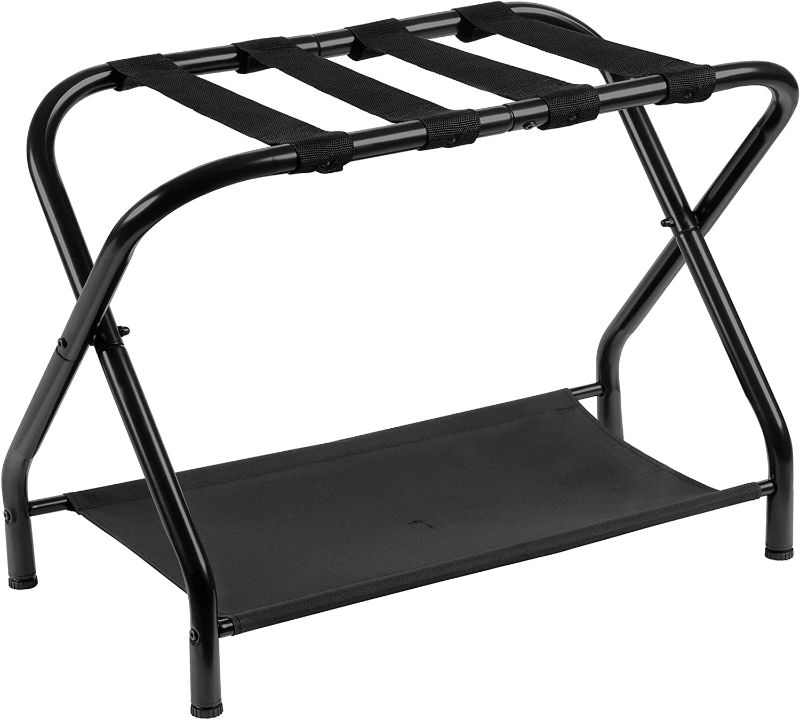 Photo 1 of Heybly Luggage Rack,Steel Folding Suitcase Stand with Storage Shelf for Bedroom, Hotel, Foldable Steel Frame, Guest Room Bedroom Hote, 22.8" L x 11...