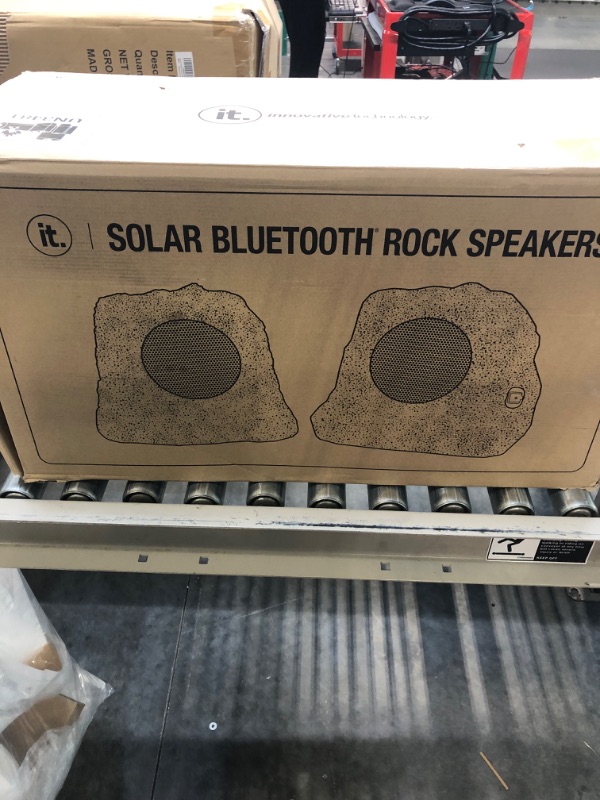 Photo 2 of Innovative Technology Outdoor Rock Speaker Pair - Wireless Bluetooth Speakers for Garden, Patio, Waterproof, Built for all Seasons & Solar Powered with Rechargeable Battery, Music Streaming - Charcoal