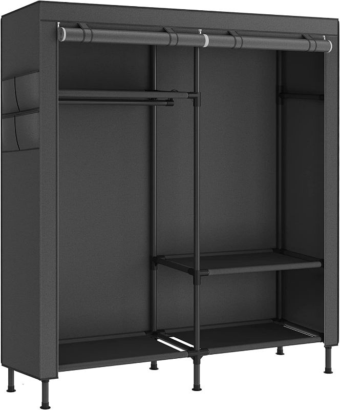 Photo 1 of SONGMICS Portable Closet, 74.8”H Fabric Wardrobe Closet, Clothes Organizer with Hanging Rails, Dustproof Fabric Cover, Total Load 242 lb, Easy Assembly, for Cloakroom, Bedroom, Black URDR301B02