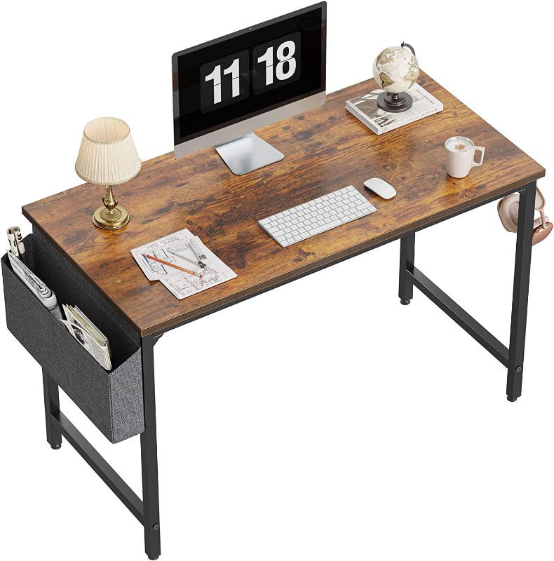 Photo 1 of Study Computer Desk 40" Home Office Writing Small Desk, Modern Simple Style PC Table, Black Metal Frame, Rustic Brown