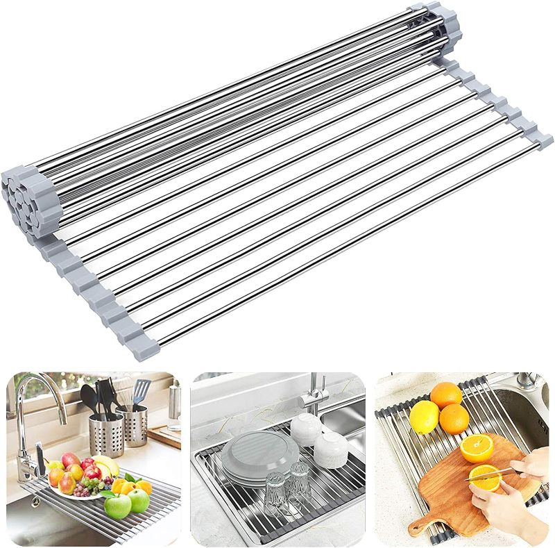 Photo 1 of 
Searik Over The Sink Dish Drying Rack, Roll up Sink Dish Drainer Rack Multipurpose Foldable Kitchen Stainless Steel Dish Rack Sink Drying Rack (17.7” x 11.8”)
