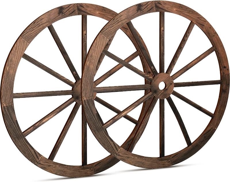 Photo 1 of 2 Inch Wagon Wheel Decor Wooden Western Cowboy Party Decorations Vintage Rustic Wagon Wheel Wood Cartwheel Decor for Bar Garage Indoor...
