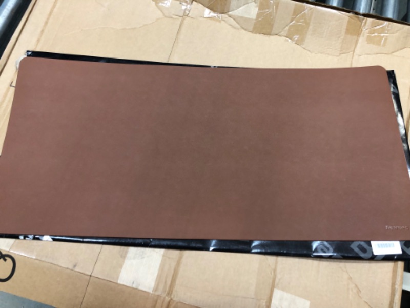 Photo 1 of Solucky Leather Mat Desk Pad & Blotter Protector, Flat, Non Slip, 34 x 16 Inches, Dark Brown, Ideal for Office and Home Dark Brown 34 x 16 in