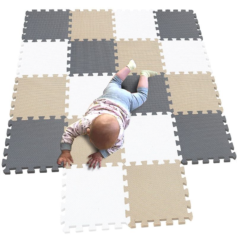 Photo 1 of MQIAOHAM Children Puzzle mat Play mat Squares Play mat Tiles Baby mats for Floor Puzzle mat Soft Play mats Girl playmat Carpet Interlocking Foam Floor mats for Baby White Beige Grey 101110112