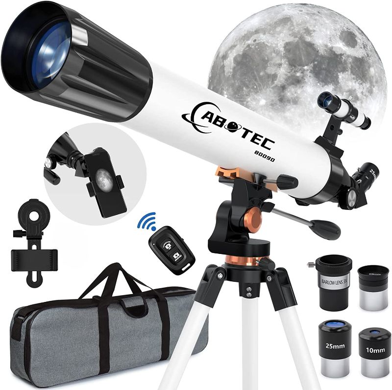 Photo 1 of 
ABOTEC Telescope for Adults Astronomy, 90mm Aperture 800mm Refractor Telescopes for Kids & Beginners, (32X-400X) Multi-Coated High Transmission Telescope with Carry Bag & Phone Mount &Wireless Control