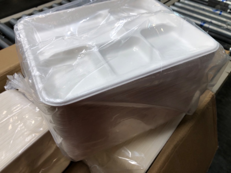 Photo 4 of 500 Pack 5 Compartment Plates, 100% Compostable Paper Plate, 10.25*8.5 inch Disposable School Lunch Trays, Eco-Friendly Bagasse Plates