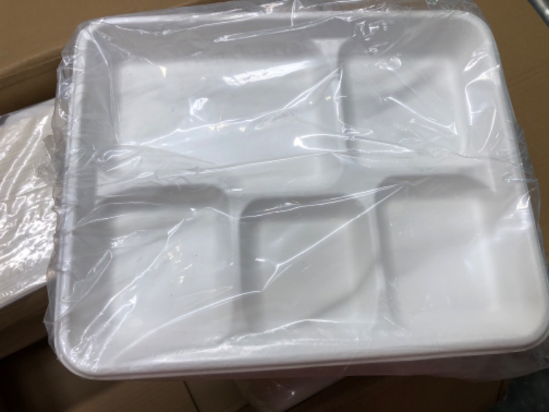 Photo 3 of 500 Pack 5 Compartment Plates, 100% Compostable Paper Plate, 10.25*8.5 inch Disposable School Lunch Trays, Eco-Friendly Bagasse Plates