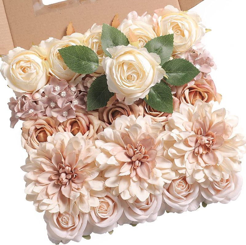 Photo 1 of YYHUAWU Artificial Flowers Combo Box Set Gradient Color Flower Leaf with Stems for DIY Wedding Bouquets Centerpieces Baby Shower Party Home Decorations