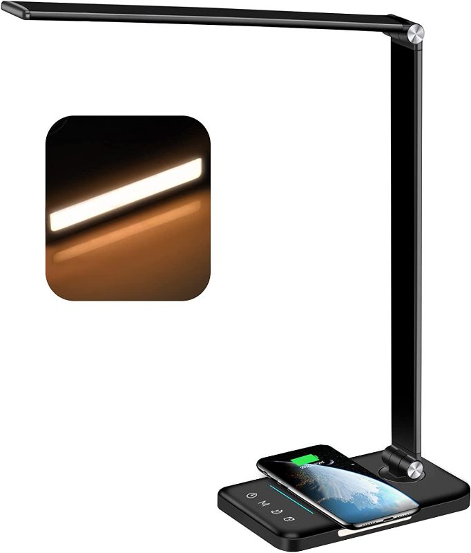 Photo 1 of AFROG Multifunctional LED Desk Lamp with 10W Fast Wireless Charger, USB Charging Port, 5 Lighting Modes,7 Brightness Levels, 40 min Timer, Night Light Function,Eye-Caring Office Lamp, 5000K,8W,Black