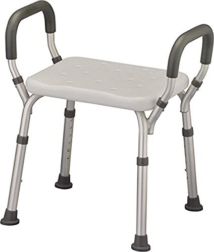 Photo 1 of Bath Seat Shower Bench with Arms, Adjustable Shower Chair with Arms Padded Handles, without Back, Medical Shower Chair Bench Bath Stool Safety Shower Seat for Elderly, Adults, Disabled, 300 Lbs, White