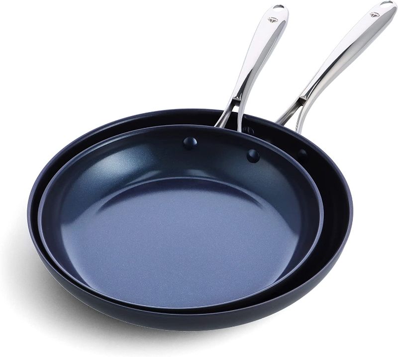 Photo 1 of Blue Diamond Cookware Hard Anodized Ceramic Nonstick, 10" and 12" Frying Pan Skillet Set, PFAS-Free, Dishwasher Safe, Oven Safe, Grey