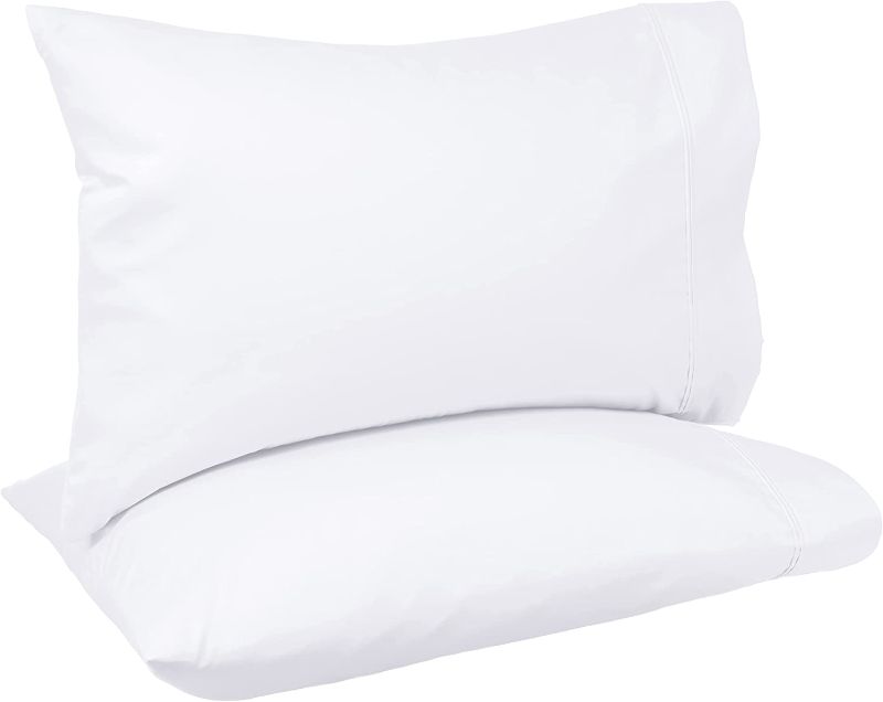 Photo 1 of Amazon Basics 400 Thread Count Cotton Pillow Cases, Standard, Set of 2, White, 30" L x 20" W