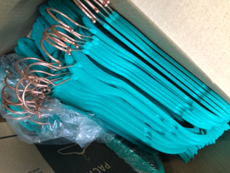 Photo 5 of 36 Pack Slim Non Slip Teal Velvet Hangers with Cascading Hooks for Clothes, Shirts, Suits, Dresses, Coat, Pants, Heavy Duty Durable Hangers, Lightweight,...