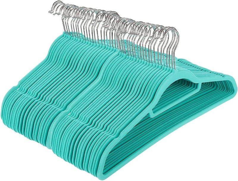 Photo 1 of  36 Pack Slim Non Slip Teal Velvet Hangers with Cascading Hooks for Clothes, Shirts, Suits, Dresses, Coat, Pants, Heavy Duty Durable Hangers, Lightweight,...