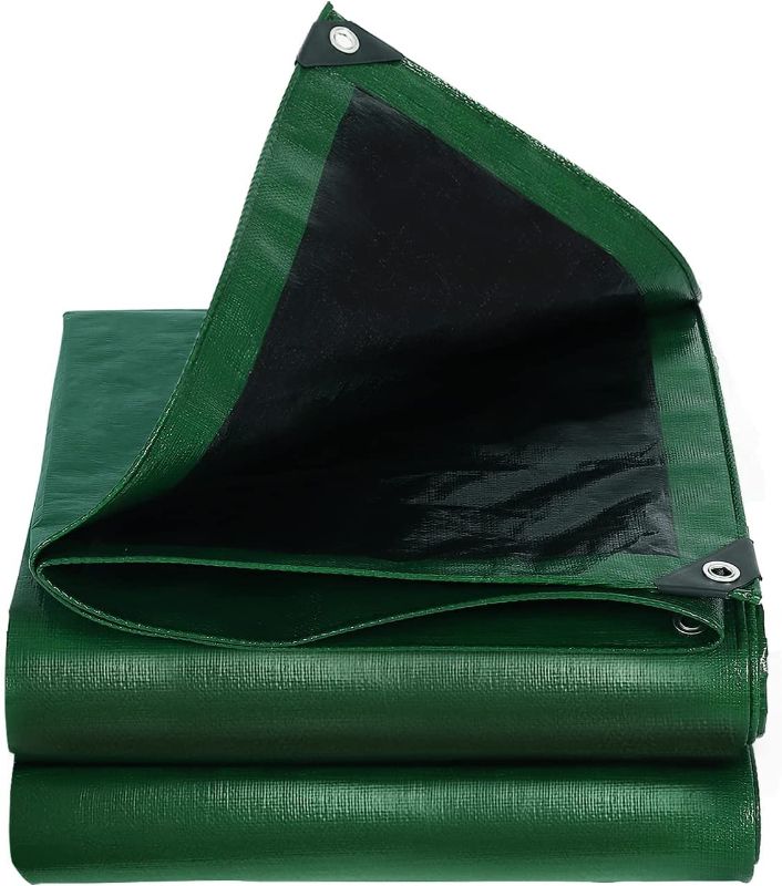 Photo 1 of Waterproof Tarp Green/Black 12x20 - 10 Mil Thick Medium Heavy Duty Tarps for Outdoor Rain Cover, Durable Poly Tarpaulin for Pool Cover and Camping Tent