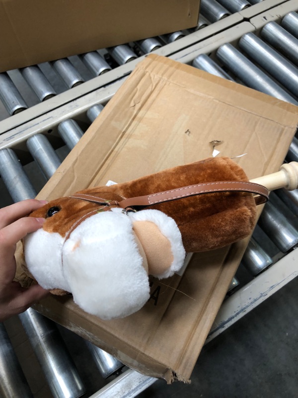 Photo 1 of HollyHOME Outdoor Stick Horse with Wood Wheels Real Pony Neighing and Galloping Sounds Plush Toy Dark Brown 36 Inches(AA Batteries Required)