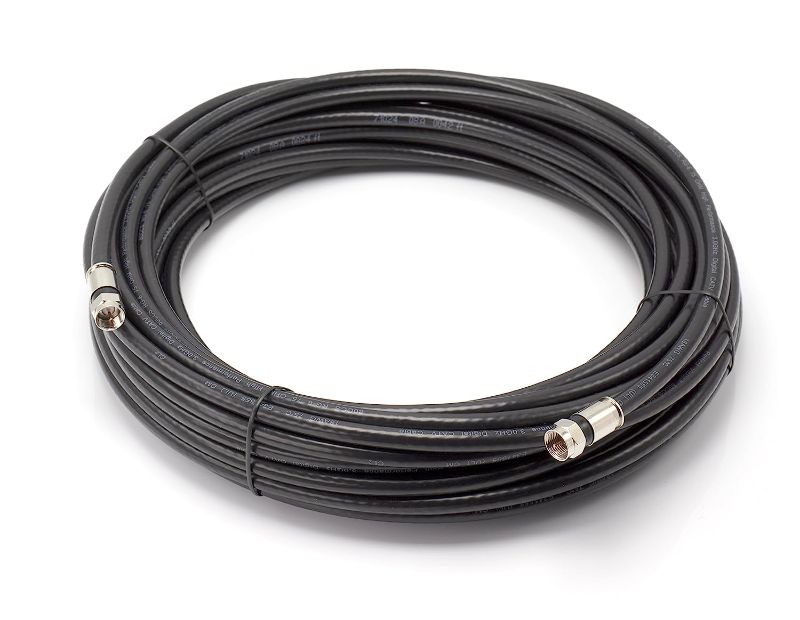 Photo 1 of 100' Feet, Black RG6 Coaxial Cable (Coax Cable) with Weather Proof Connectors, F81 / RF, Digital Coax - AV, Cable TV, Antenna, and Satellite, CL2 Rated, 100 Foot
