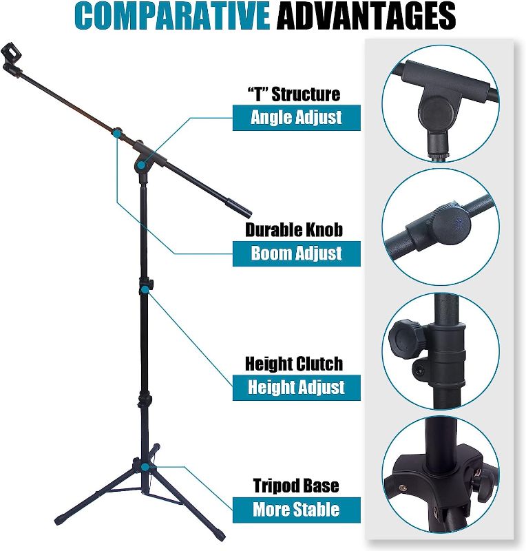 Photo 1 of 
GLEAM Microphone Stand - Tripod Boom Mic Stand with Carrying Bag and Screw Adapter (Tripod)