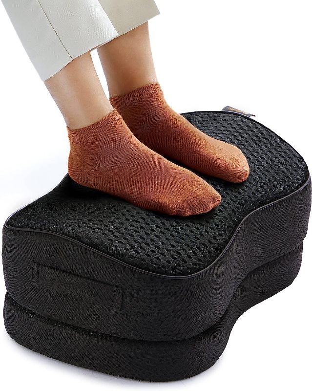 Photo 1 of ErGear Foot Rest for Under Desk at Work - Adjustable Foot Rest with Breathable Washable Cover, Ergonomic Memory Foam Foot Rest for Home, Office (Black)