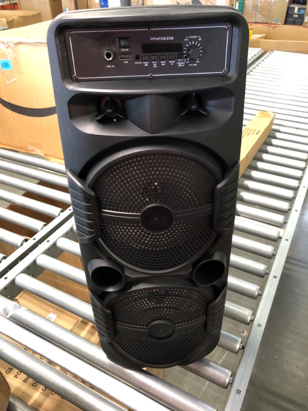 Photo 4 of Pyle Portable Bluetooth PA Speaker System - 600W Rechargeable Outdoor Bluetooth Speaker Portable PA System w/ Dual 8” Subwoofer 1” Tweeter, Microphone In, Party Lights, USB, Radio, Remote - PPHP2835B