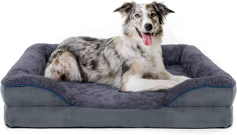 Photo 1 of Bnonya Dog Bed, Dog Bed for Medium, Large Dogs, Bolster Pet Bed Couch with Removable Washable Cover, Egg Foam and Nonskid Bottom
