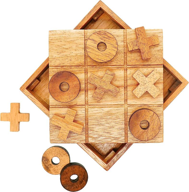 Photo 1 of BSIRI Wooden Tic Tac Toe Game Brain Teaser Puzzles for Adults and Unique Gifts for Kids and Use as Coffee Table Decor Living Room Decor Classic Board Games for Adults and Family