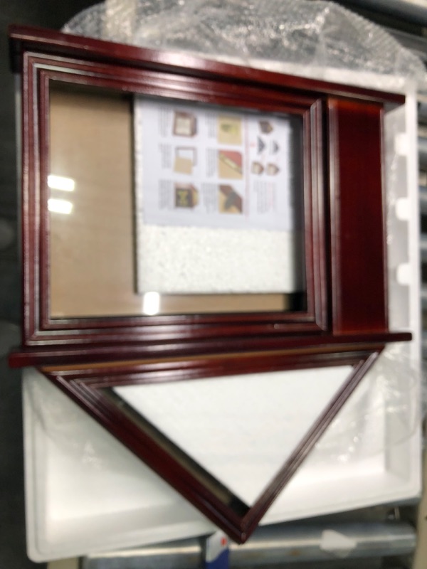 Photo 4 of DecoWoodo Flag Certificate Display Case for 3'x5' American Flag Folded, Flag Display Case with Certificate Holder for Veterans, Flag Frame Military Shadow Box Display for Metals and Photos, Mahogany 3x5 flag certificate display case with door