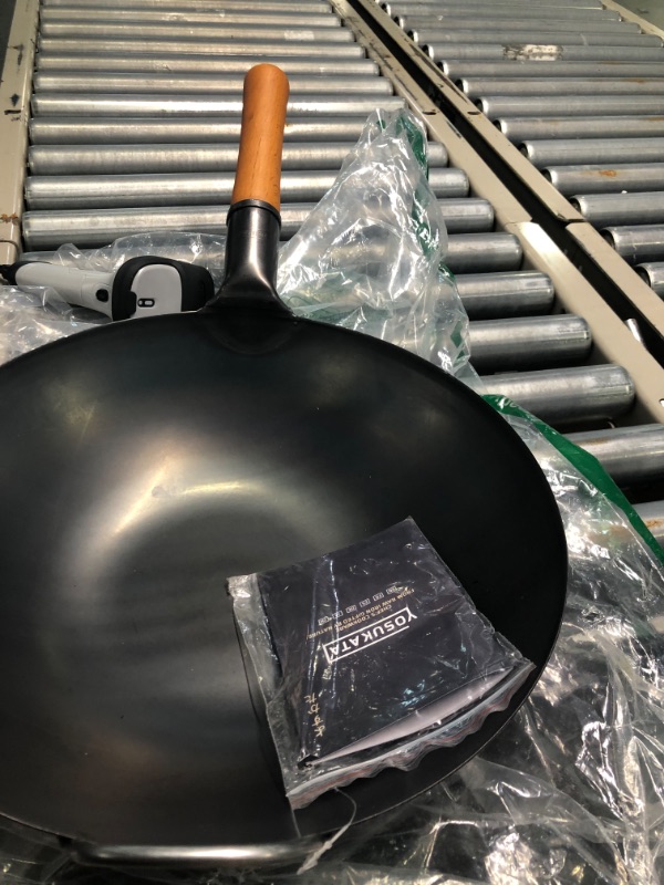 Photo 4 of YOSUKATA Carbon Steel Wok Pan – 13,5 “ Woks and Stir Fry Pans - Chinese Wok with Flat Bottom Pow Wok - Traditional Chinese Japanese Woks - Black Steel Wok 13.5" Black