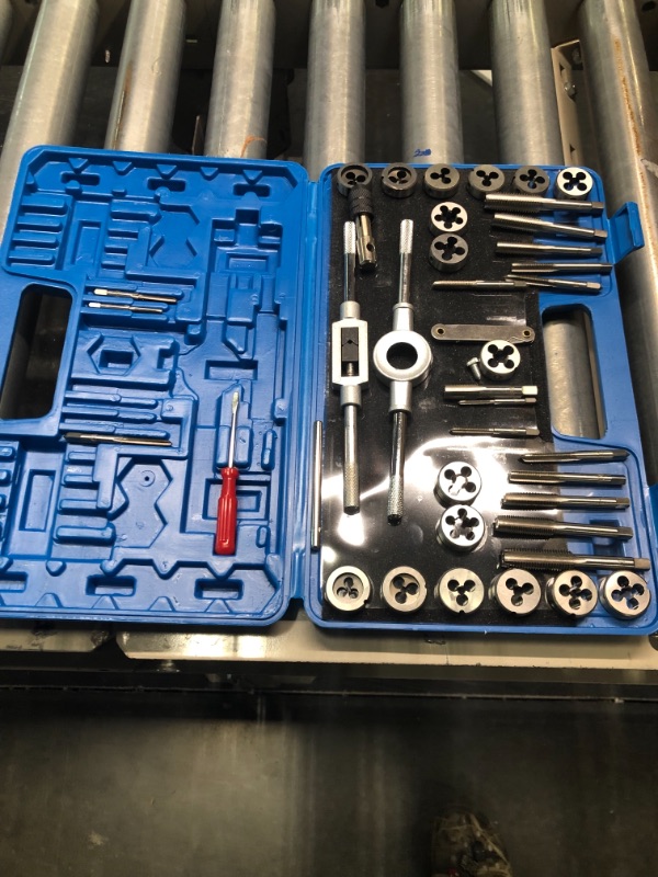 Photo 2 of 80-Piece Premium SAE and Metric Tap and Die Set - SAE Inch Size #4 to 1/2” and Metric Size M3 to M12, with Coarse, Fine and Pipe Threads | Essential Threading Kit with Complete Handles and Accessories