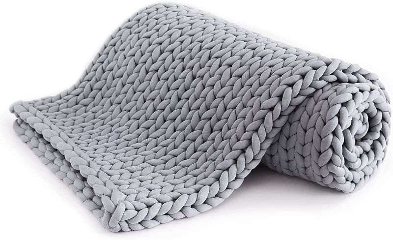 Photo 1 of Uttermara Knitted Weighted Blanket Twin 15 Pounds 48x72 Inches, Weighted Blanket Knit Cooling for Hot Sleeper, Chunky Knit Weighted Blankets No Bead Breathable Great for Relaxing & Calming, Grey