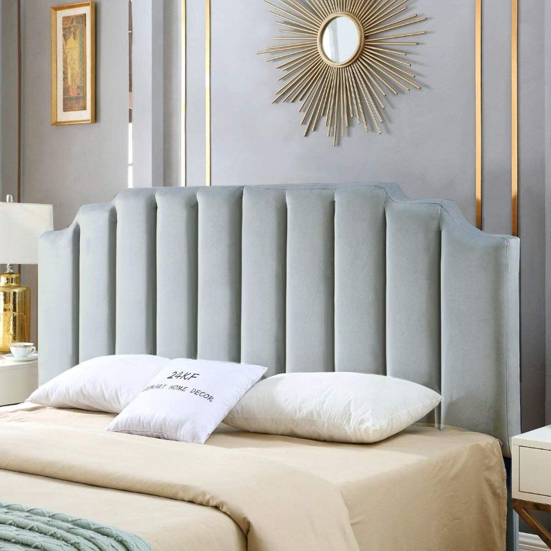 Photo 1 of 24KF Velvet Upholstered Tufted King headboard with Vertical Channel Design King/California King headboard-Gray