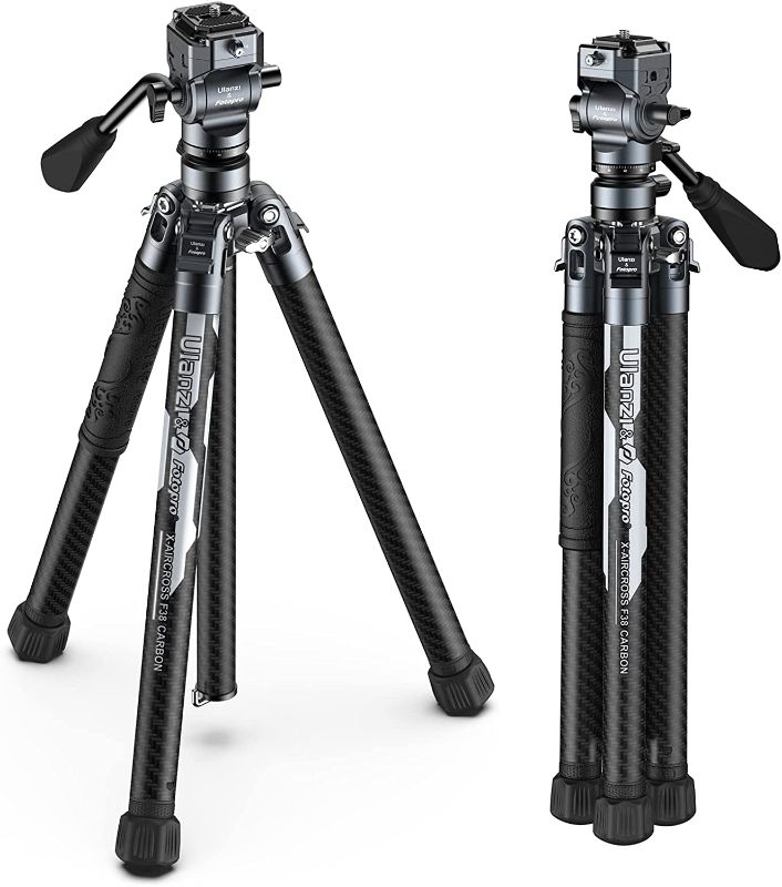 Photo 1 of ULANZI F38 Video Travel Tripod, 61.4" Lightweight Carbon Fiber Camera Tripod with Quick Release 1/4" Screw & Video Head, for Most Cameras/DSLR/Projector, Weight 2.38lbs, Maxload 22lbs