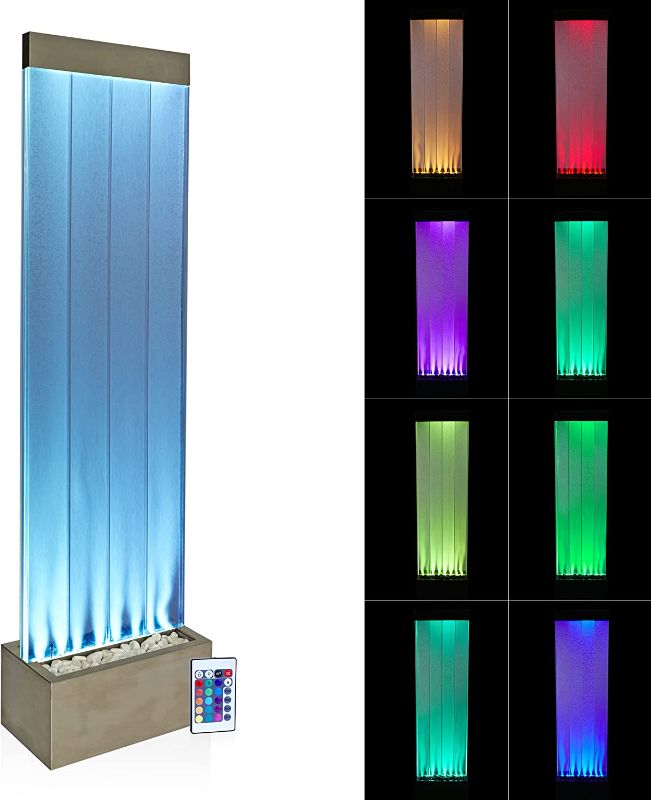 Photo 2 of Alpine Corporation MLT134SL Alpine 72" H Indoor Bubble Wall Color-Changing LED Lights and Remote, Silver Fountain