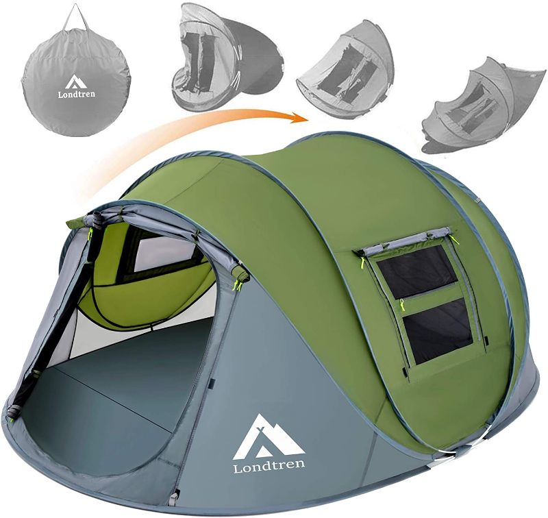 Photo 1 of 4 Person Easy Pop Up Tent Waterproof Automatic Setup 2 Doors-Instant Family Tents for Camping Hiking & Traveling
Color:Green & Grey