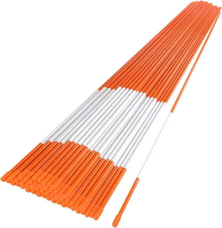 Photo 1 of  48 Inch Snow Stakes Driveway Marker Set 5/16 Inch Dia Orange Reflective Fiberglass Solid Driveway Poles for Roadway