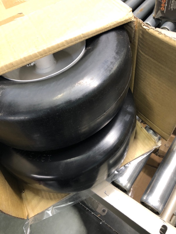 Photo 2 of 2 PCS Upgrade 13x5.00-6" Flat Free Lawn Mower Smooth Tire, Commercial Grade Lawn and Garden Mower Turf Replacement Solid Tire and Wheel with Steel Rim, 3/4" Grease Bushing and 3.25"-5.9" Centered Hub