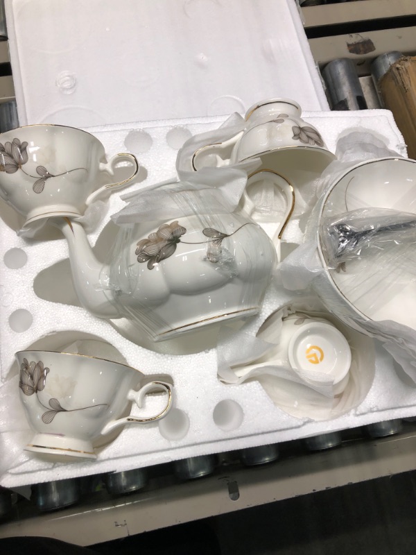 Photo 2 of 22-Piece Porcelain Ceramic Coffee Tea Gift Sets, Cups& Saucer Service for 6, Teapot, Sugar Bowl, Creamer Pitcher and Teaspoons. Ivy