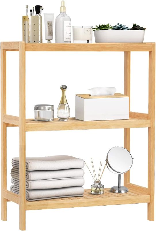 Photo 1 of 3-Tiers Bamboo Bathroom Rack Organizer Storage Rack Bamboo Bathroom Storage Standing Shelf Multifunctional Shelving Utility Layer Organizer for Kitchen