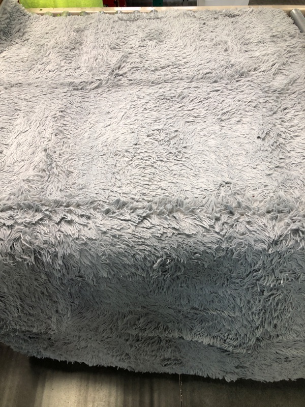 Photo 3 of hag Area Rug 6x9 Feet, Modern Indoor Nursery Fluffy Rug for Living Room Bedroom Kids Room, Rectangular Shaggy Rug, Tie-Dyed Light Grey