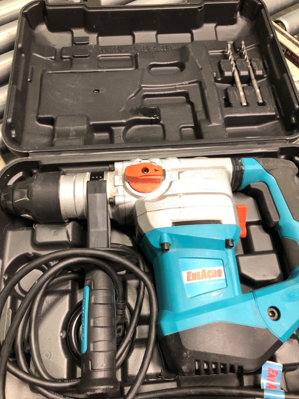 Photo 4 of ENEACRO 1-1/4 Inch SDS-Plus 13 Amp Heavy Duty Rotary Hammer Drill, Safety Clutch 4 Functions with Vibration Control Including Grease, Chisels and Drill Bits with Case
