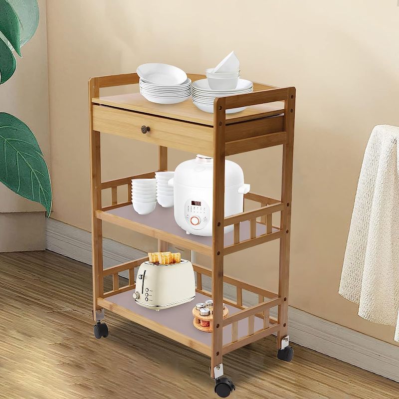 Photo 1 of 3-Tier Utility Cart with Wheels and Drawer, Wood Utility Cart Restaurant Cart Rolling Food Service Cart Three Shelf Multipurpose Cart Storage Cart for/Home/Office/Kitchen, Max Load: 143.3lbs