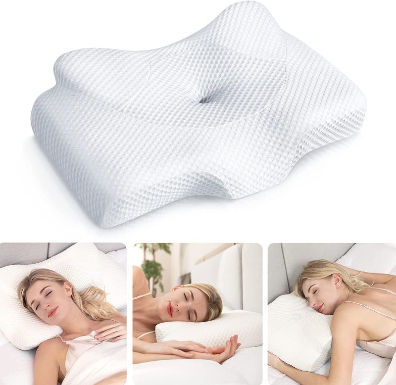 Photo 1 of  Pillow for Neck Pain Relief, Hollow Design Odorless Memory Foam Pillows with Cooling Case, Adjustable Orthopedic Bed Pillow for Sleeping, Contour Support for Side Back Stomach Sleepers
