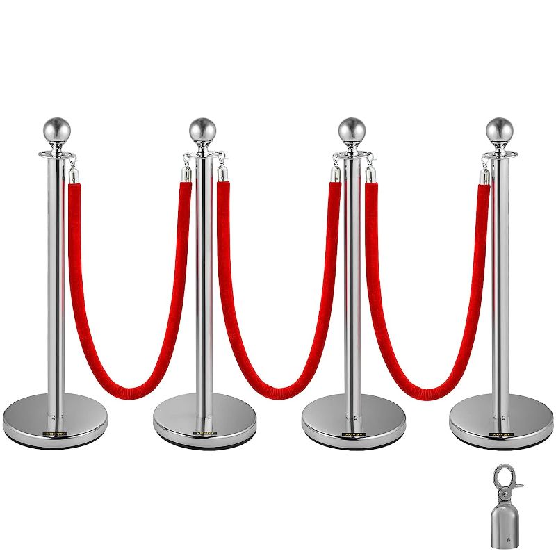 Photo 1 of BestEquip 38 Inch Stanchion Posts Queue, Red Velvet Rope (2, Silver)
