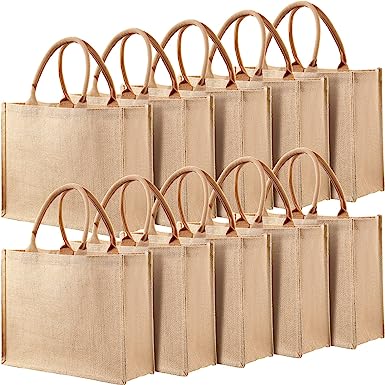 Photo 1 of 12 Pack Burlap Tote Bag Set Jute Tote Bags with Handles Blank Large Burlap Reusable Grocery Bags Water Resistant for Bridesmaid Gift Travel Shopping DIY Crafts Bags, 15.3 x 12.2 x 5.9 Inches