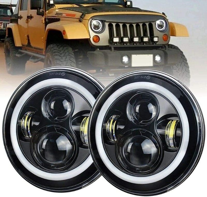 Photo 1 of 7 Inch Round LED Headlight Hi/Lo Beam with White DRL Halo Ring Angel Eyes H6024 Amber Turn Signal Light Sealed Beam Headlamps for Jeep Wrangler JK TJ CJ ,...
