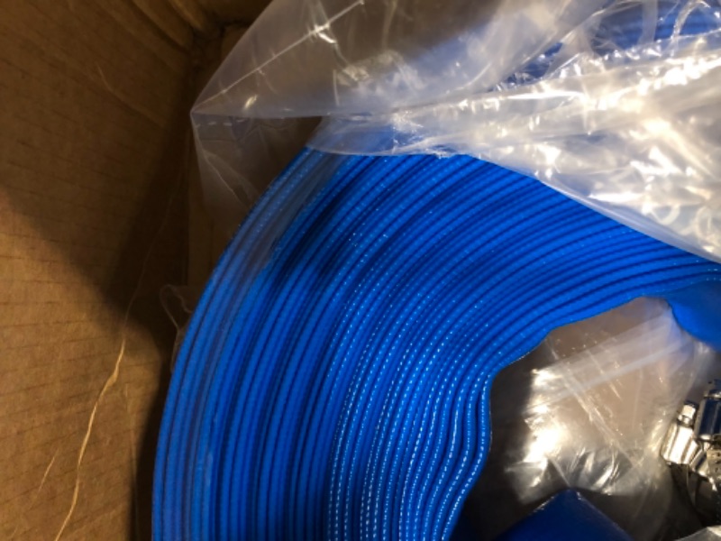 Photo 2 of Augtarlion 2" x 100 FT Pool Backwash Hose with Clamps, 6-Bar, Heavy Duty Reinforced Lay Flat Water Discharge Hose, Weather-proof & Burst-proof, Ideal for Sump Pump Hose & Pool Drain Hose, Blue 2 in x 100 ft Blue