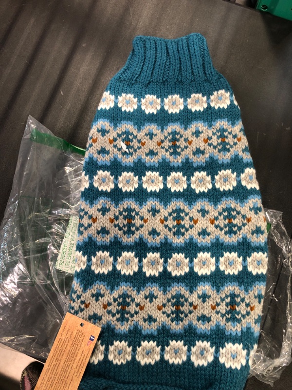 Photo 3 of Chilly Dog Teal Fair Isle Alpaca Sweater, Medium