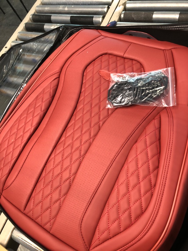 Photo 2 of Coverado Leather Seat Covers Full Set, 5 Seats Universal Seat Covers for Cars, Waterproof Luxury Leatherette Seat Cushions, Front and Rear Seat Protectors, Auto Seat Covers Fit for Most Vehicles Red